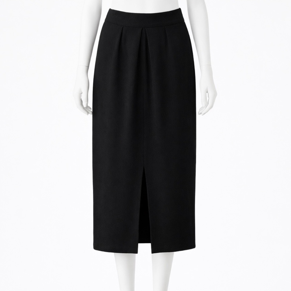 St John Sport Knit Pencil Skirt Black Santana Knit Size 4 USA Vintage Front Slit - Picture 2 of 8